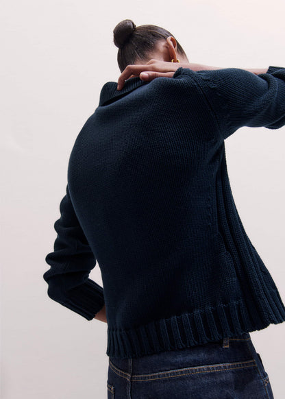 ME+EM Navy Slim Collared Cardigan