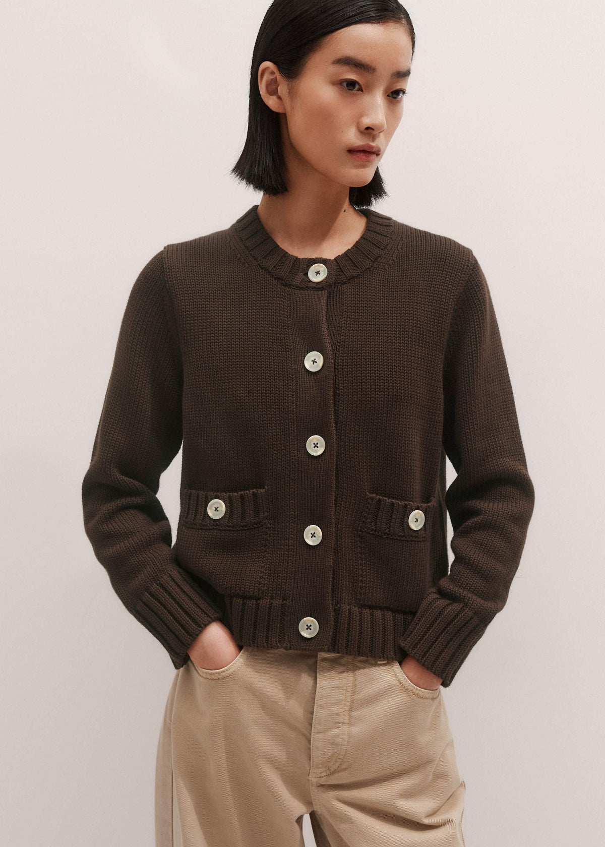 ME+EM Brown Crop Cardigan