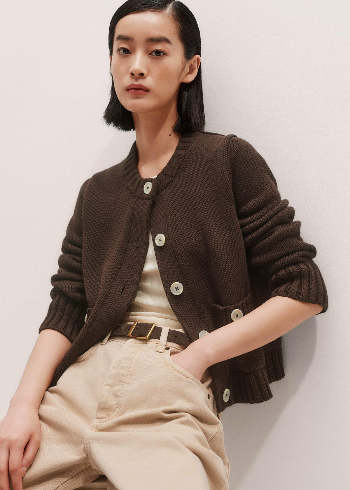 ME+EM Brown Crop Cardigan