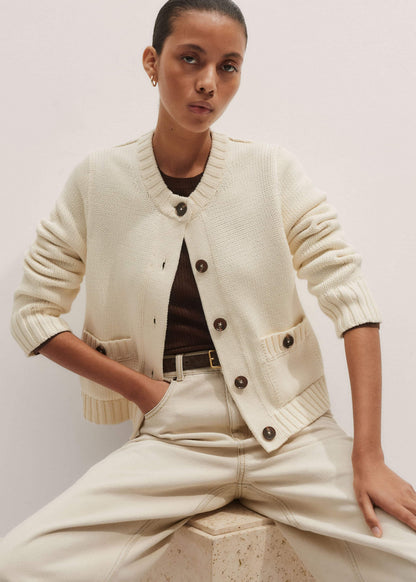 ME+EM Cream Bracelet Sleeve Cropped Cardigan