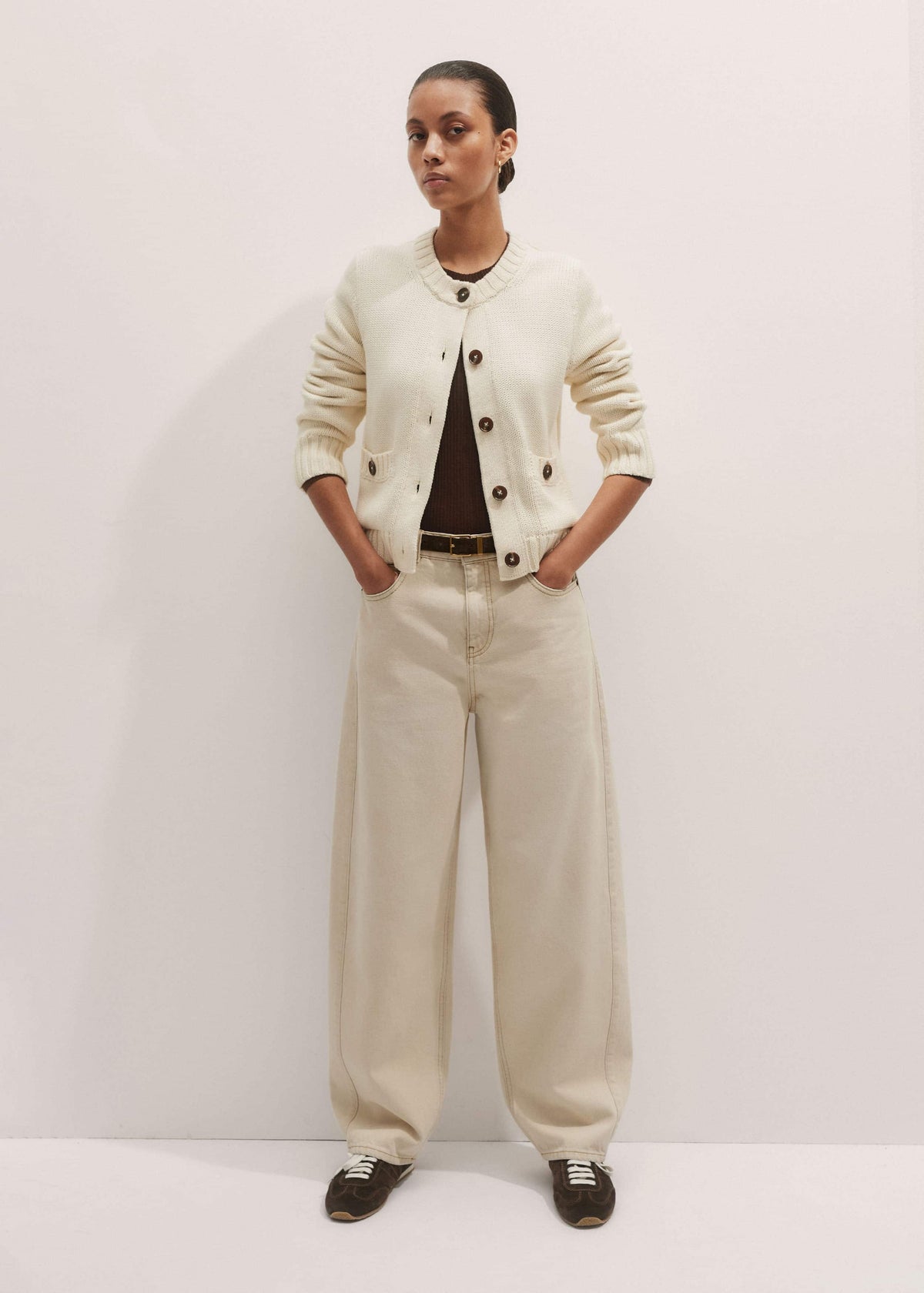 ME+EM Cream Bracelet Sleeve Cropped Cardigan