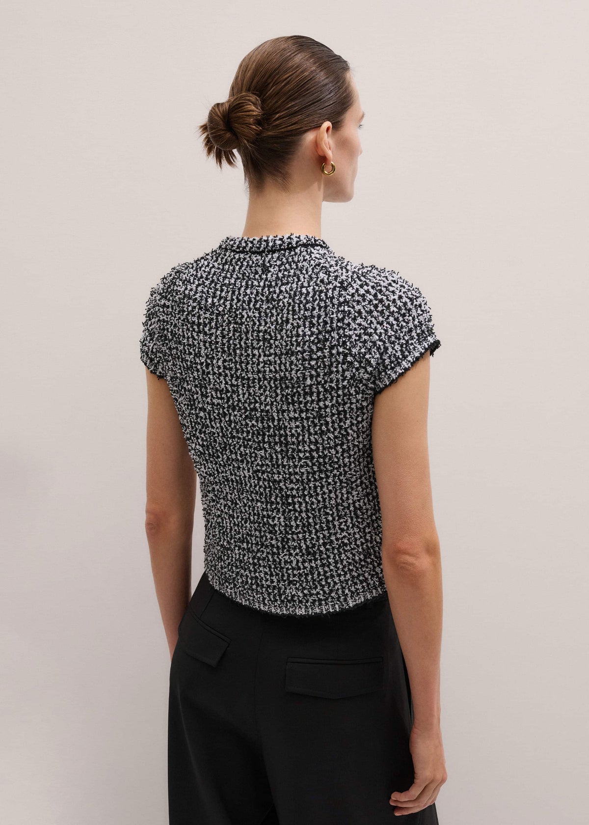 ME+EM Black Tweed Knit Pouf Sleeve Crop Jacket