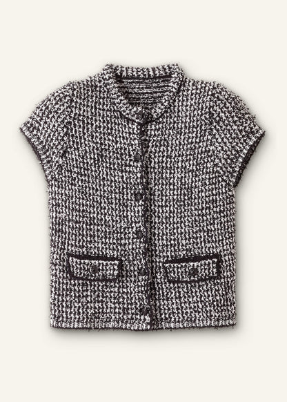 ME+EM Black Tweed Knit Pouf Sleeve Crop Jacket