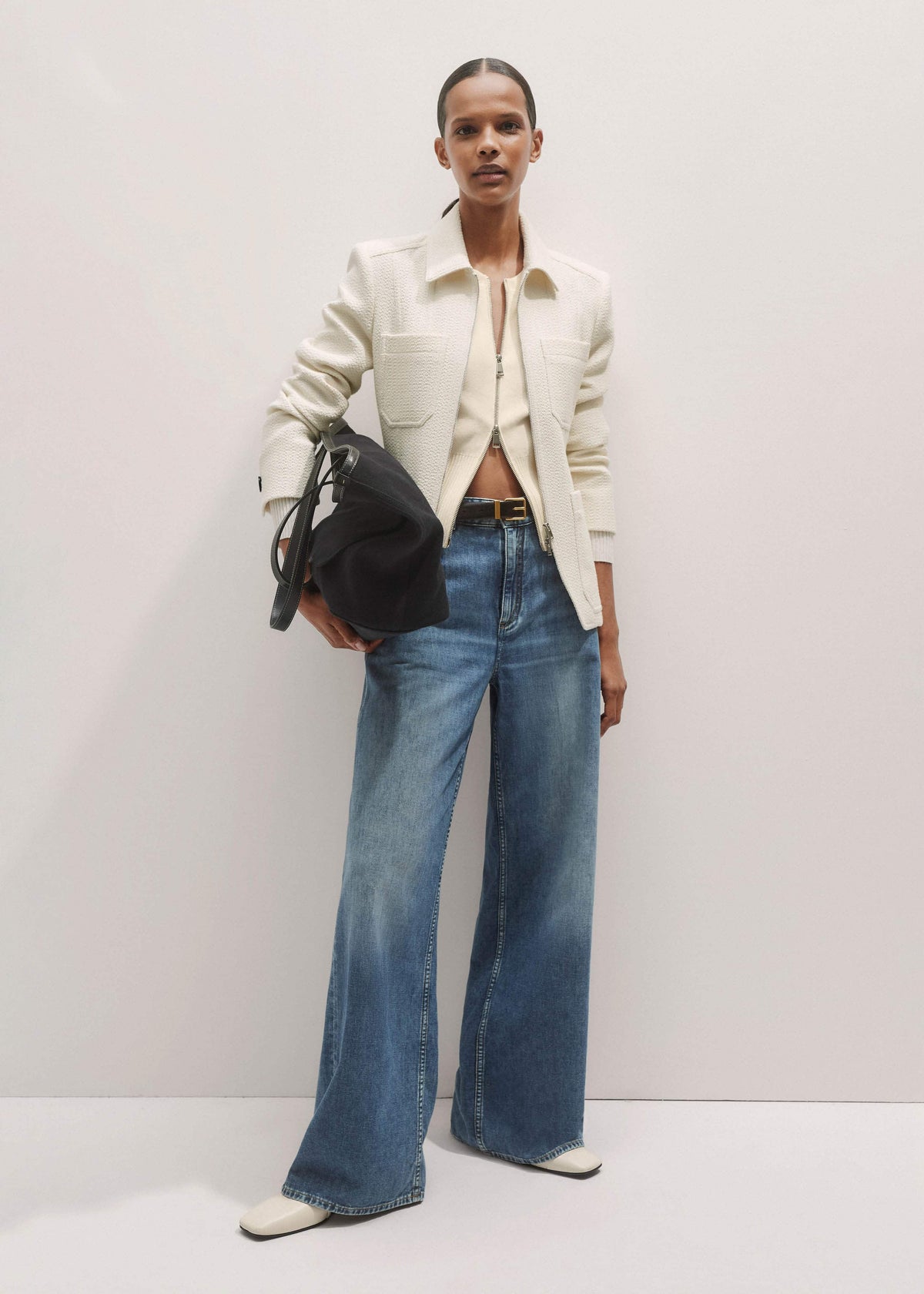 ME+EM Cream Milano Knit Two-Way Zip Cardigan