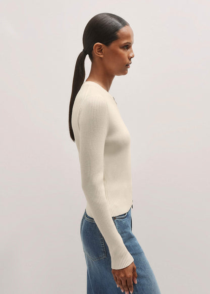 ME+EM Cream Milano Knit Two-Way Zip Cardigan
