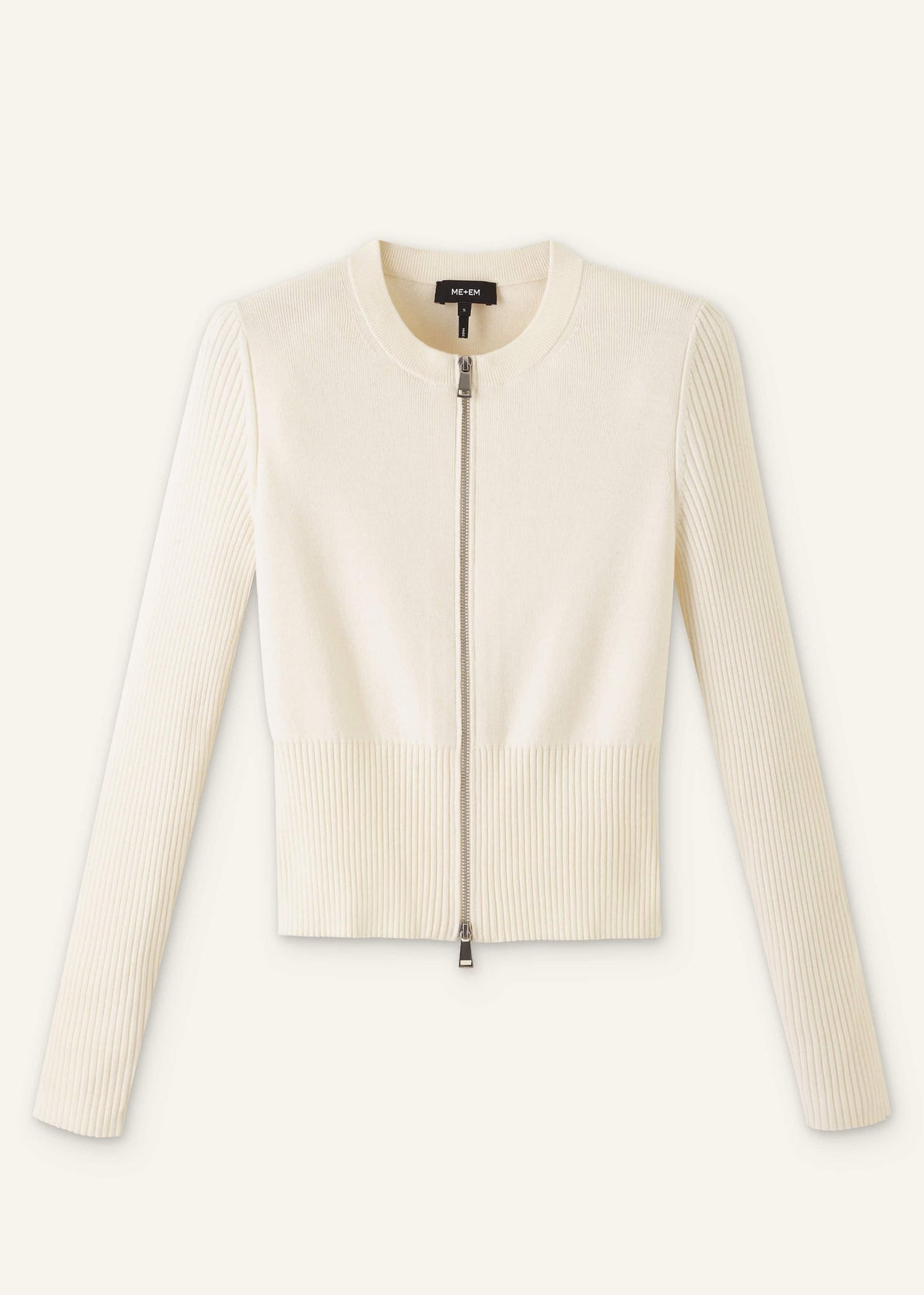 ME+EM Cream Milano Knit Two-Way Zip Cardigan