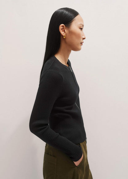 ME+EM Black Milano Knit Two-Way Zip Cardigan