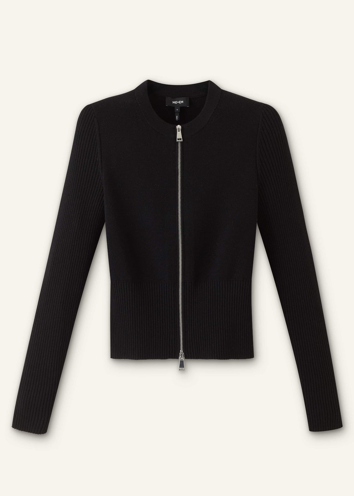 ME+EM Black Milano Knit Two-Way Zip Cardigan