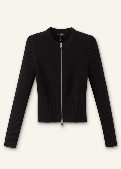 ME+EM Black Milano Knit Two-Way Zip Cardigan