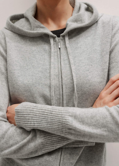 ME+EM Silver Gray Mélange Cashmere Relaxed Fit Box Zip Hoodie