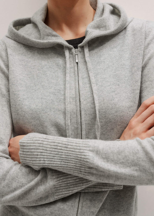 ME+EM Silver Gray Mélange Cashmere Relaxed Fit Box Zip Hoodie