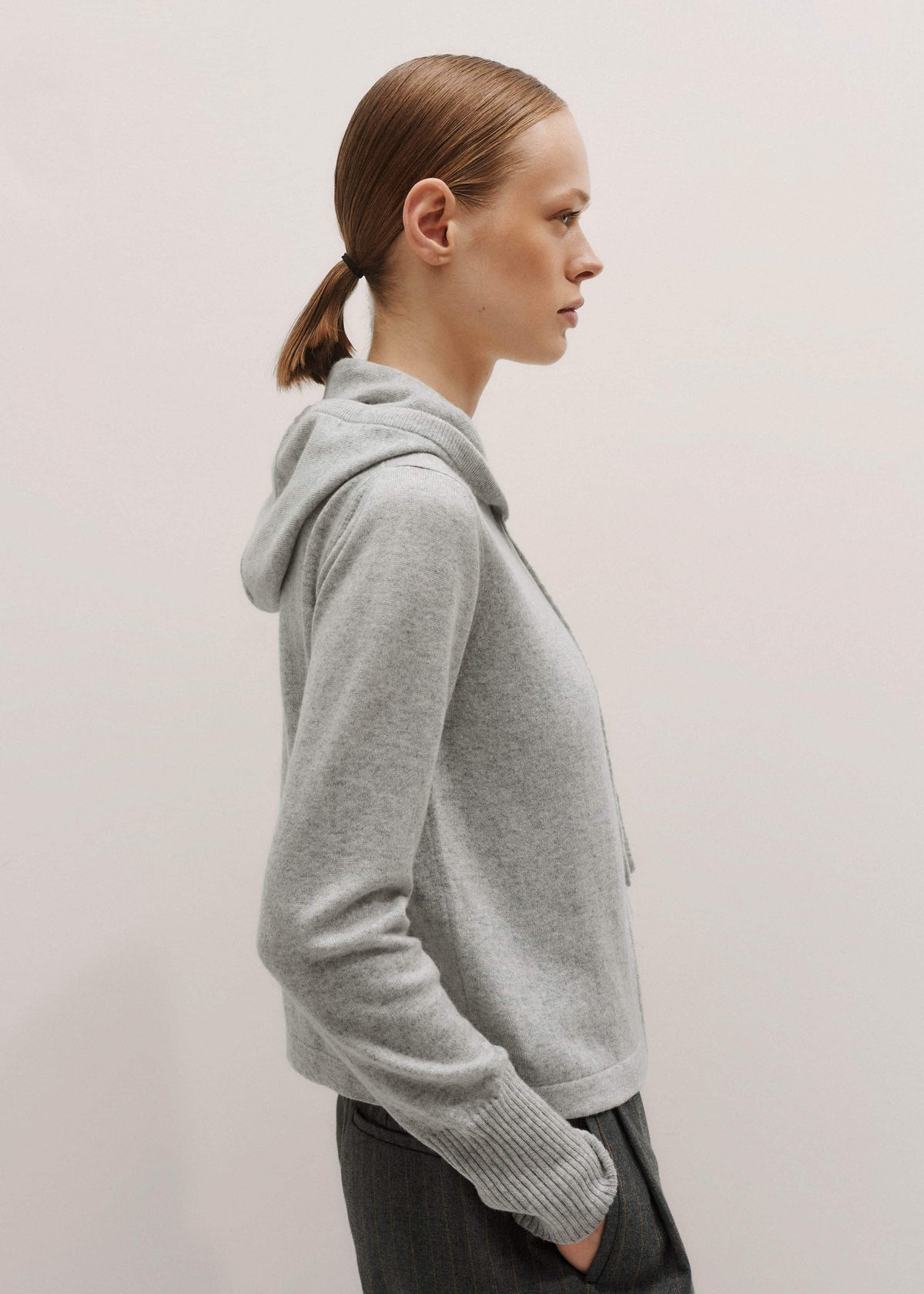 ME+EM Silver Gray Mélange Cashmere Relaxed Fit Box Zip Hoodie