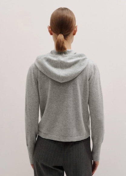 ME+EM Silver Gray Mélange Cashmere Relaxed Fit Box Zip Hoodie