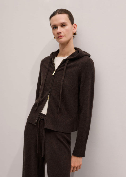 ME+EM Brown Cashmere Two Way Zip Straight Hoodie