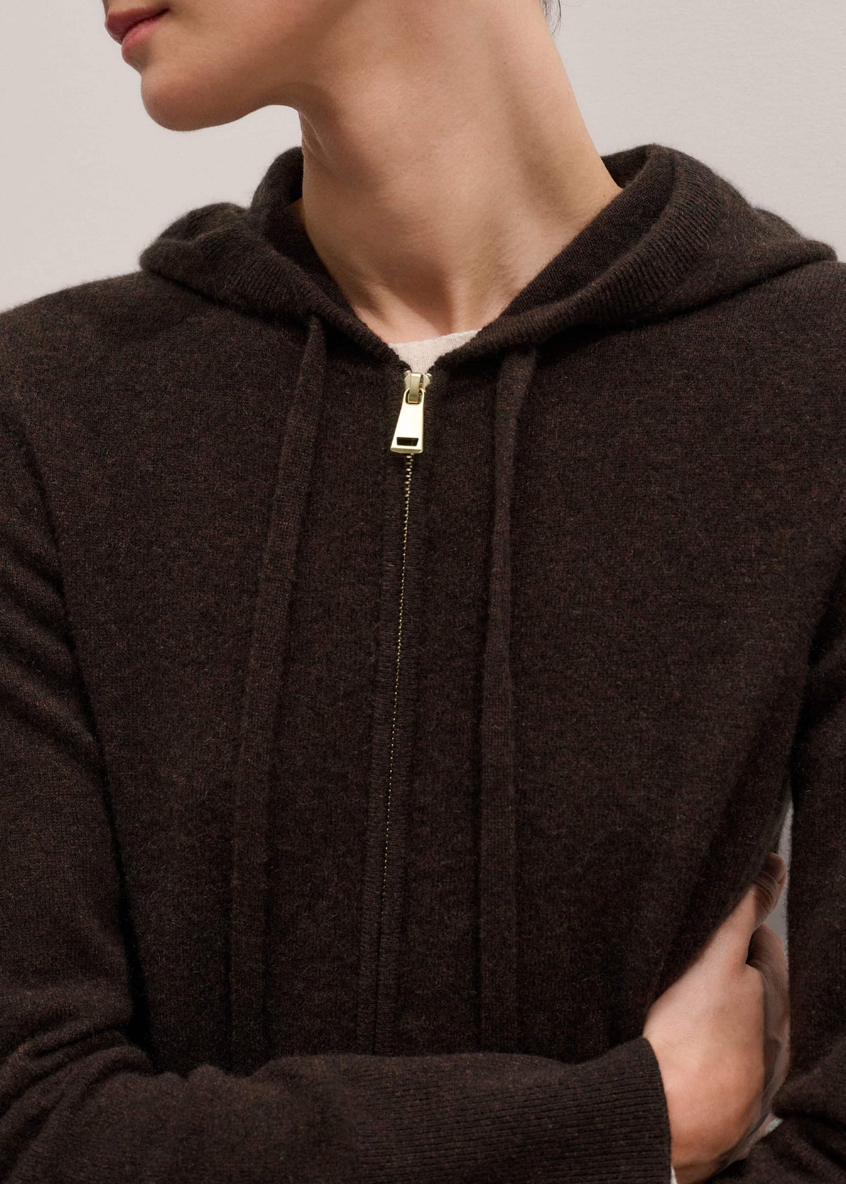 ME+EM Brown Cashmere Two Way Zip Straight Hoodie