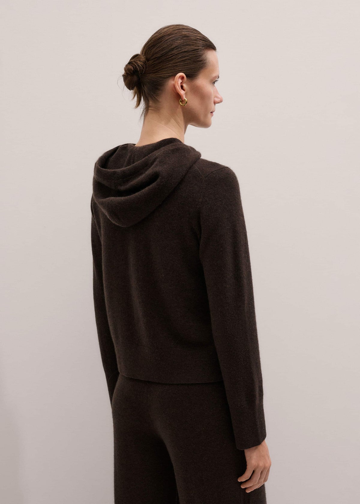 ME+EM Brown Cashmere Two Way Zip Straight Hoodie