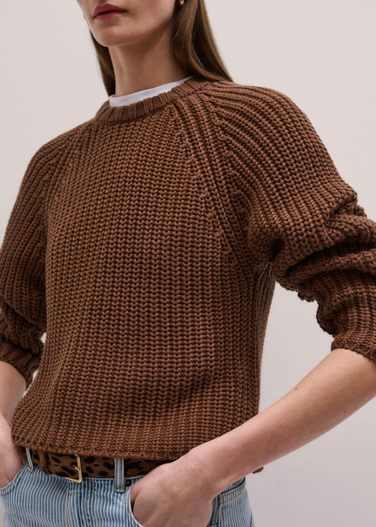 ME+EM Brown Chunky Cotton Raglan Sweater
