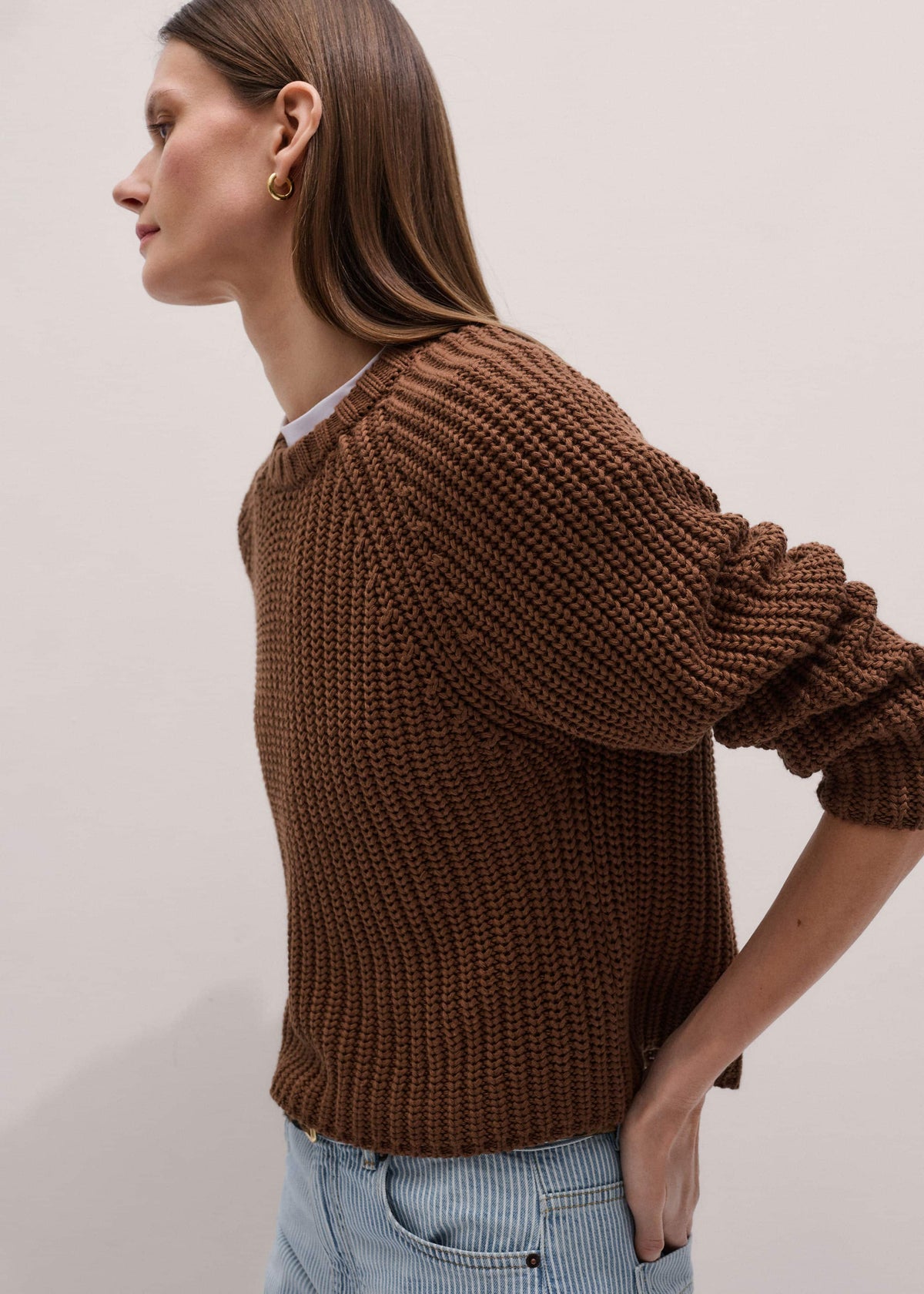 ME+EM Brown Chunky Cotton Raglan Sweater