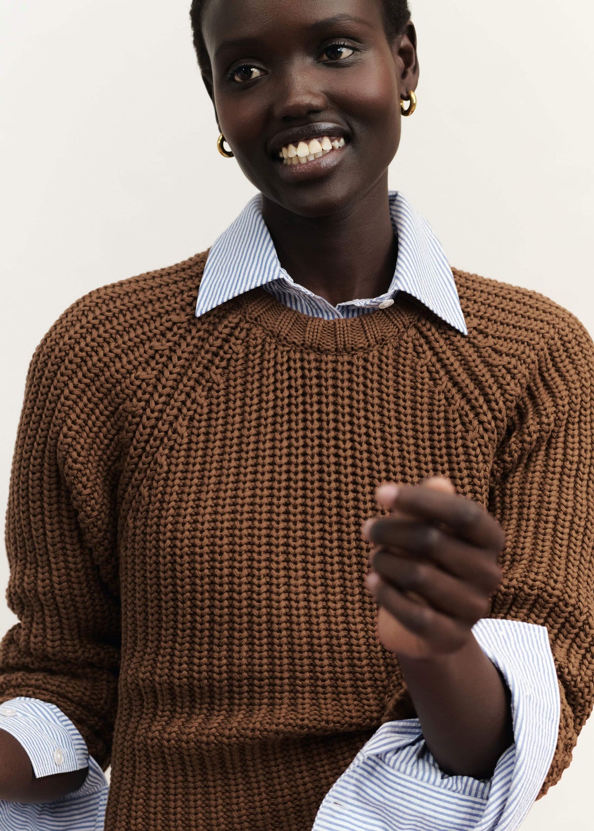 ME+EM Brown Chunky Cotton Raglan Sweater