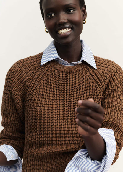 ME+EM Brown Chunky Cotton Raglan Sweater