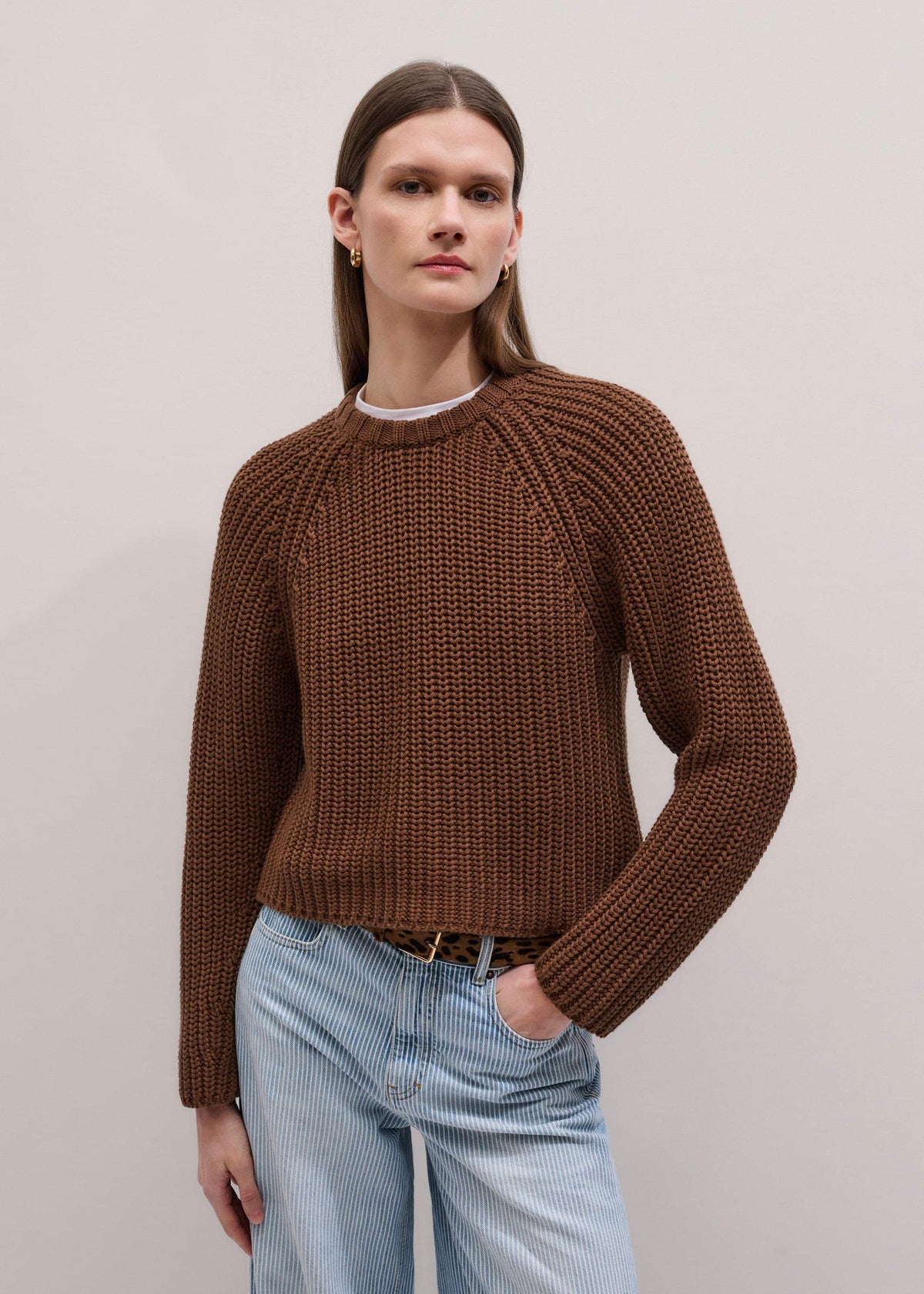 ME+EM Brown Chunky Cotton Raglan Sweater