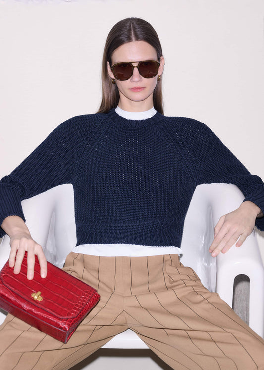 ME+EM Navy Chunky Cotton Raglan Sweater
