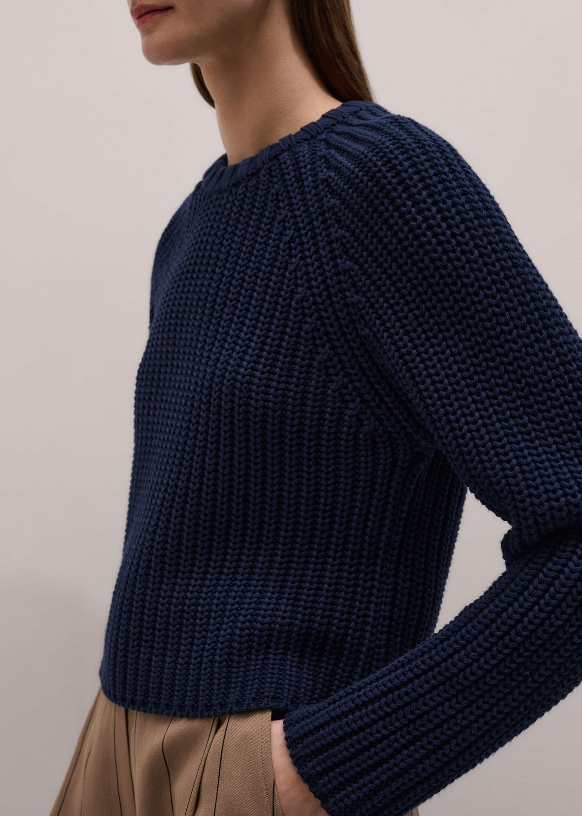 ME+EM Navy Chunky Cotton Raglan Sweater