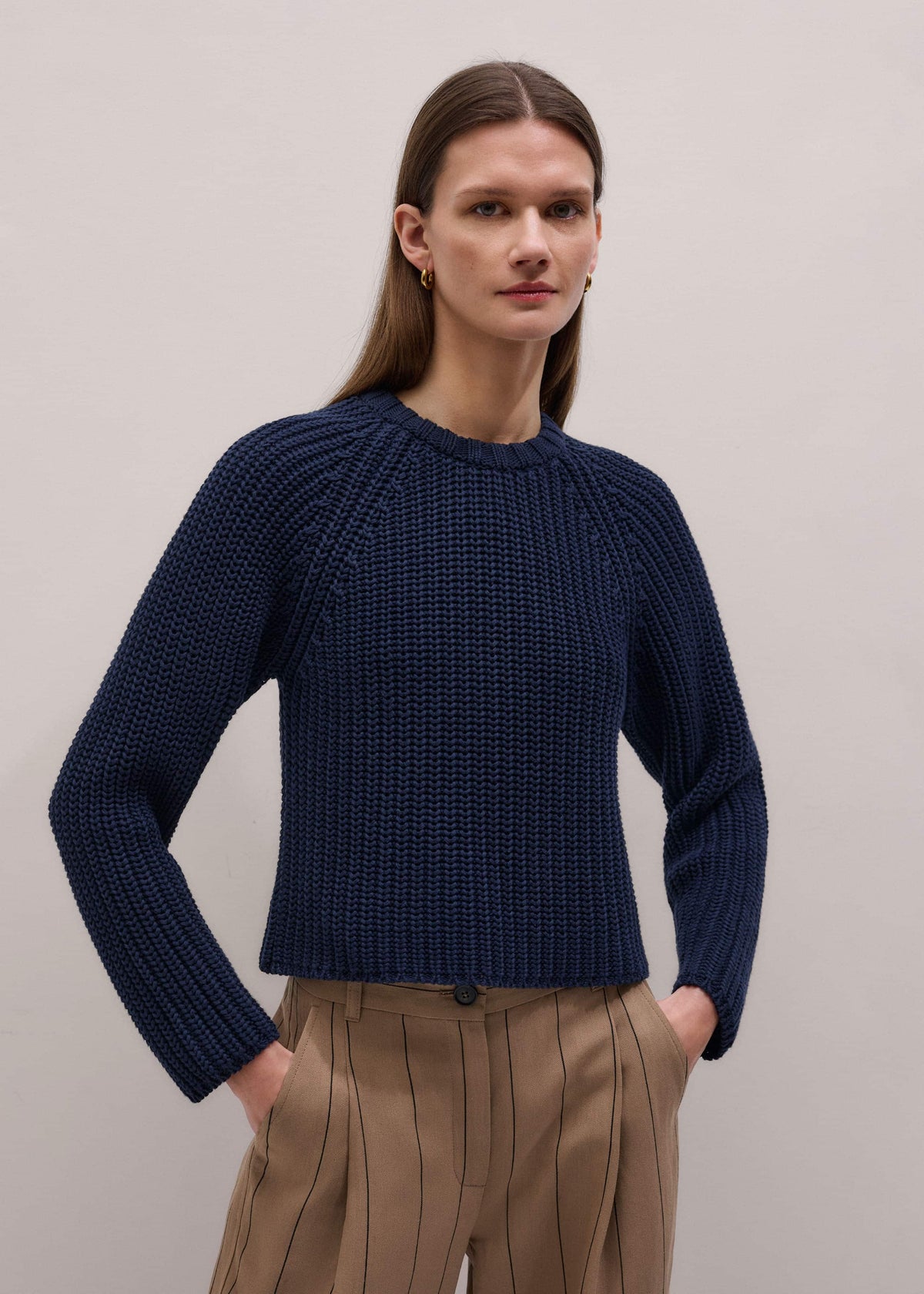 ME+EM Navy Chunky Cotton Raglan Sweater