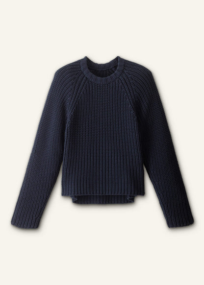 ME+EM Navy Chunky Cotton Raglan Sweater