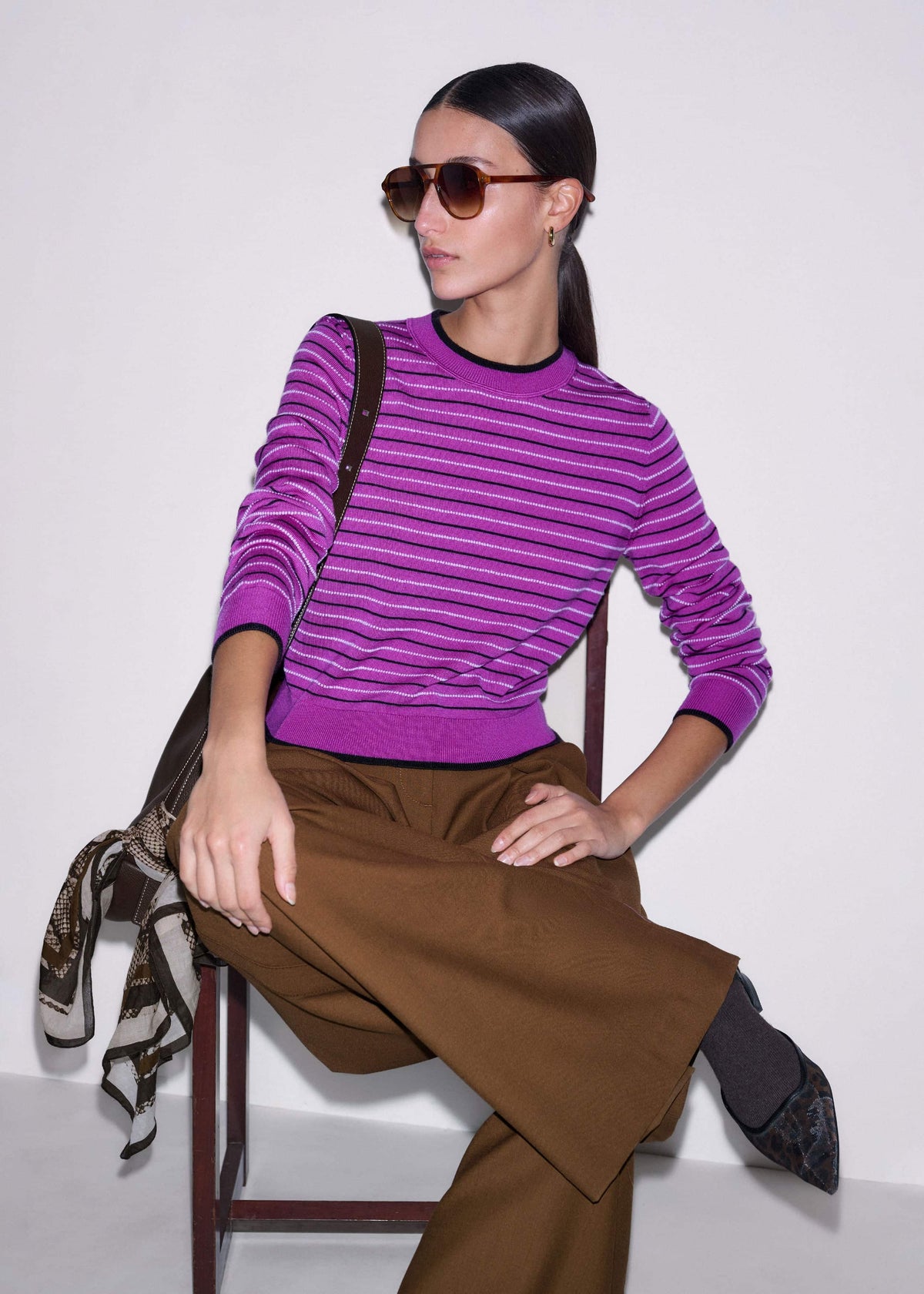 ME+EM Textured Stripe Straight Sweater