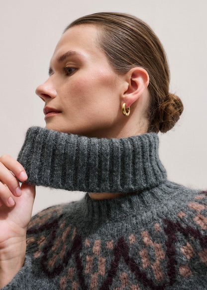 ME+EM Gray Fairisle Jacquard Relaxed Sweater + Snood