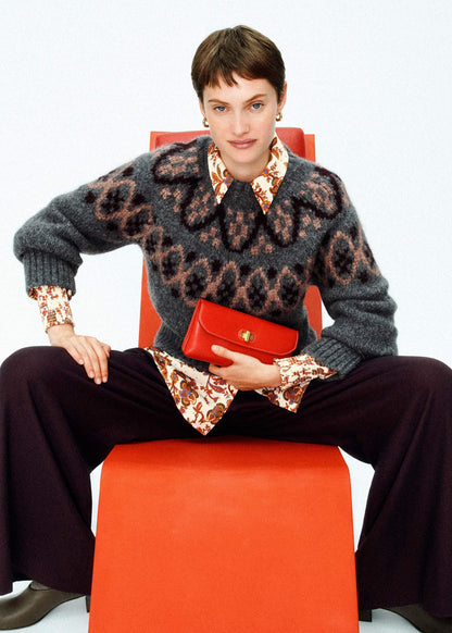 ME+EM Gray Fairisle Jacquard Relaxed Sweater + Snood