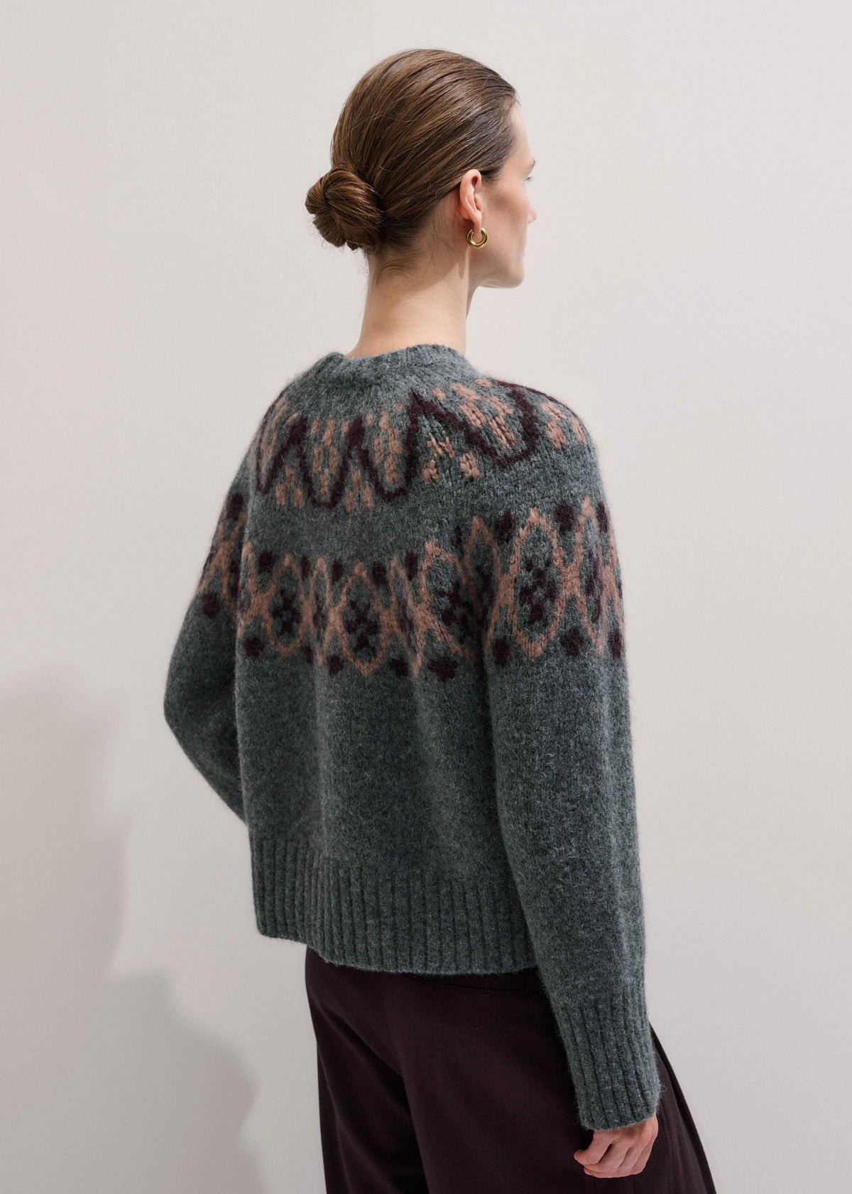 ME+EM Gray Fairisle Jacquard Relaxed Sweater + Snood