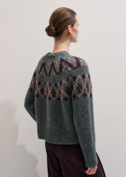 ME+EM Gray Fairisle Jacquard Relaxed Sweater + Snood