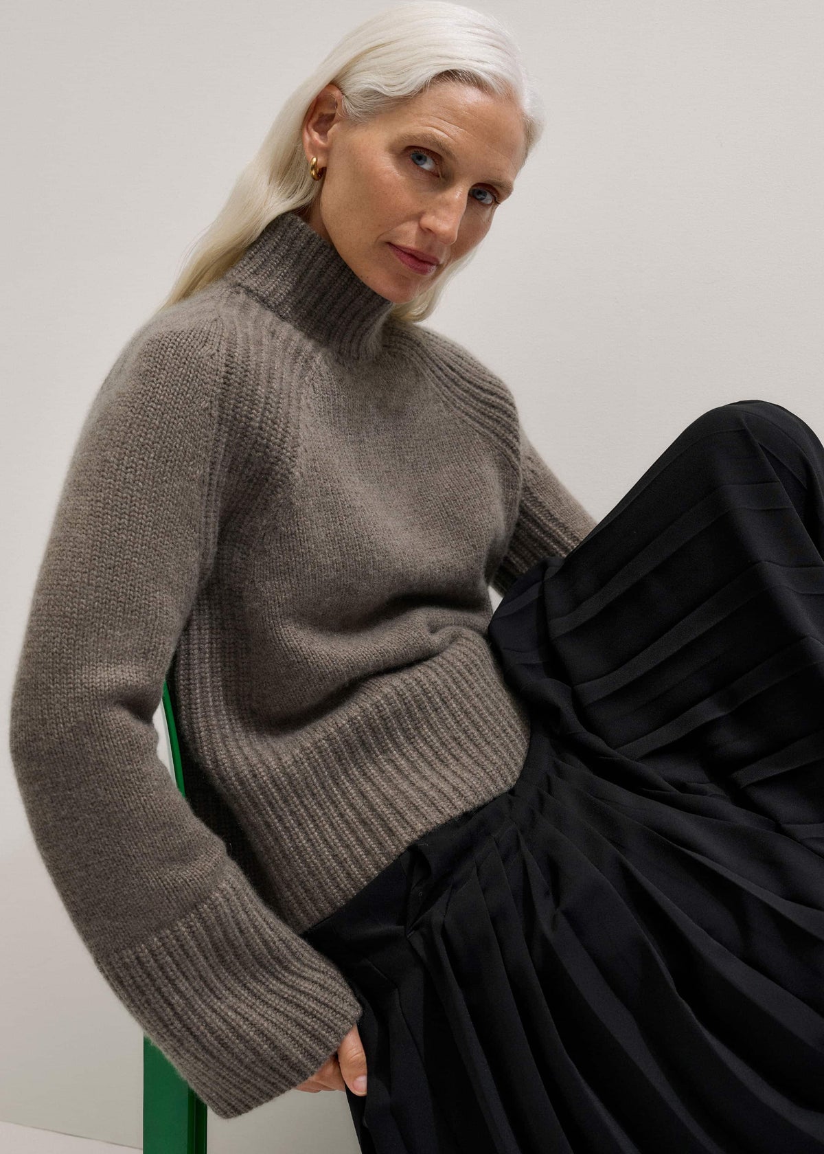 ME+EM Brown Cashmere High Neck Relaxed Statement Sweater