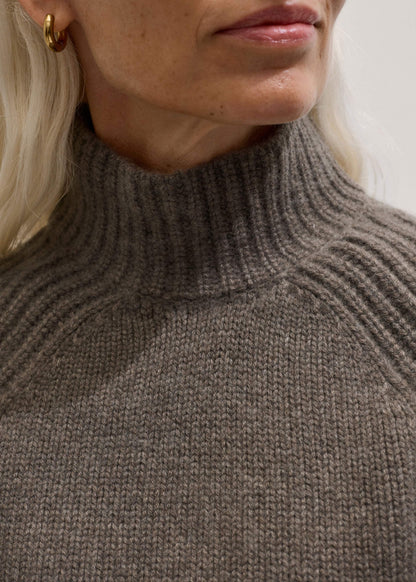 ME+EM Brown Cashmere High Neck Relaxed Statement Sweater