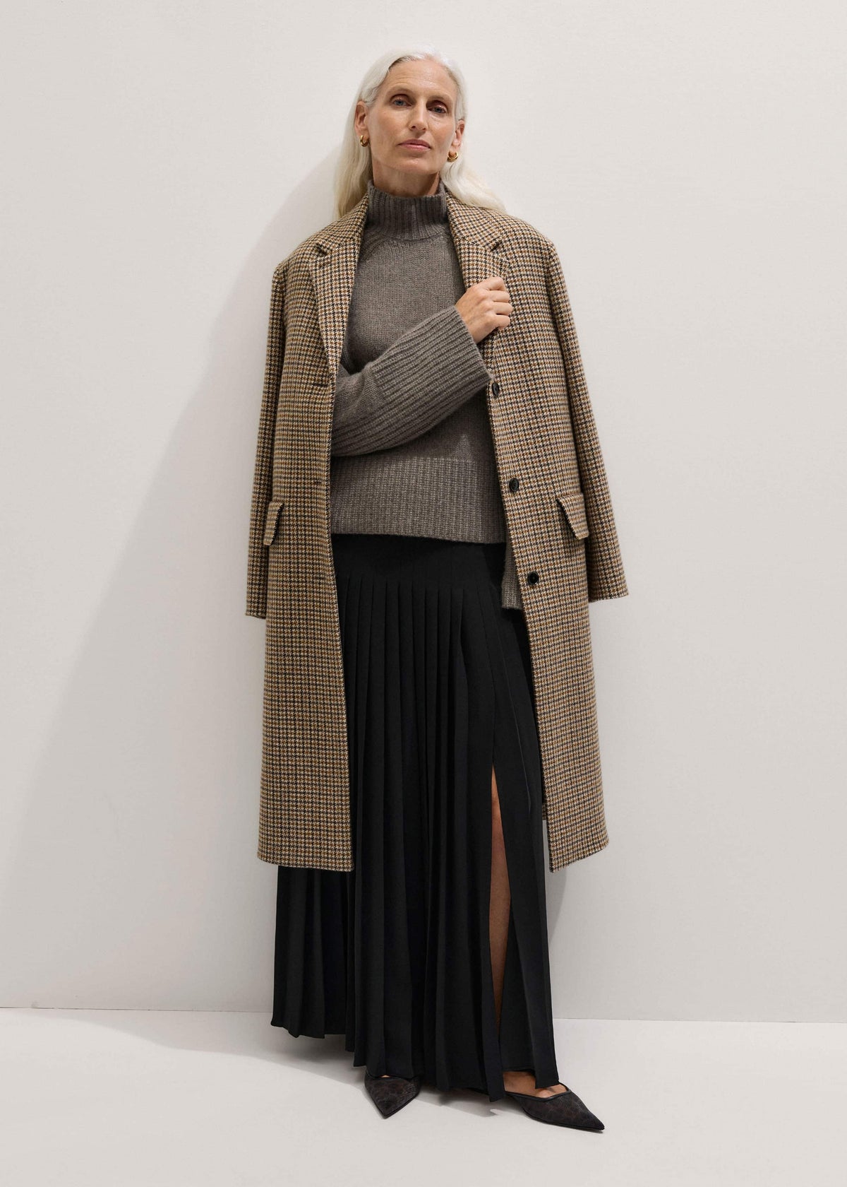 ME+EM Brown Cashmere High Neck Relaxed Statement Sweater