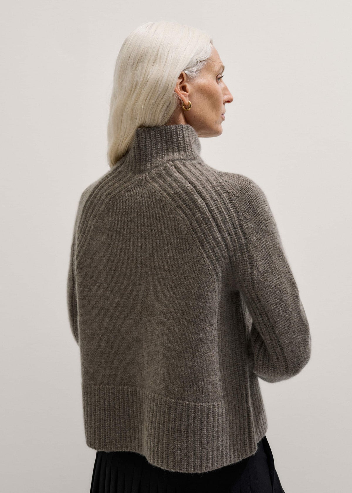 ME+EM Brown Cashmere High Neck Relaxed Statement Sweater