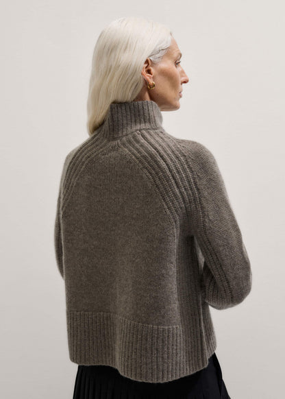 ME+EM Brown Cashmere High Neck Relaxed Statement Sweater