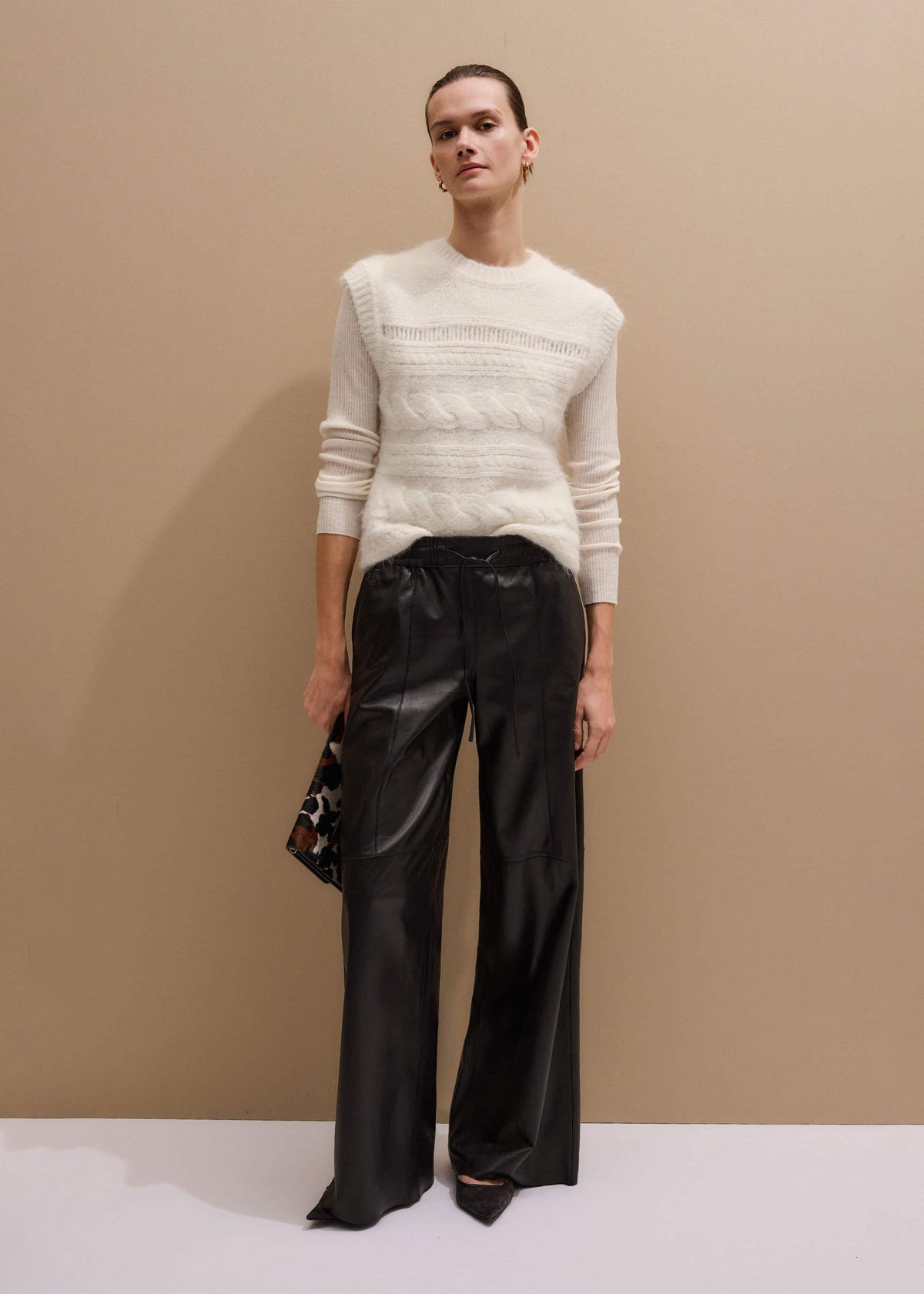 ME+EM Cream Barely There Slim Rib Layering Sweater