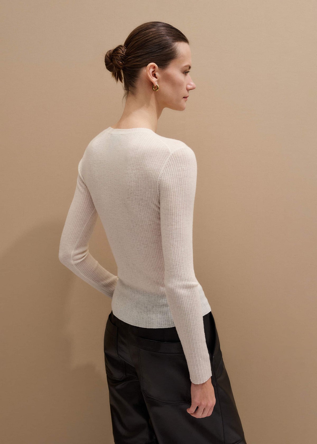 ME+EM Cream Barely There Slim Rib Layering Sweater