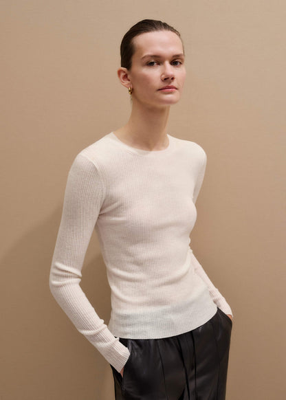 ME+EM Cream Barely There Slim Rib Layering Sweater