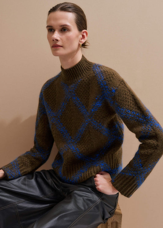 ME+EM Green Merino Statement Textured Argyle Sweater