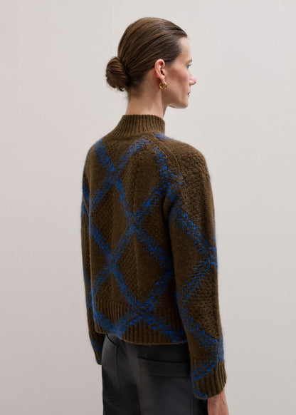 ME+EM Green Merino Statement Textured Argyle Sweater