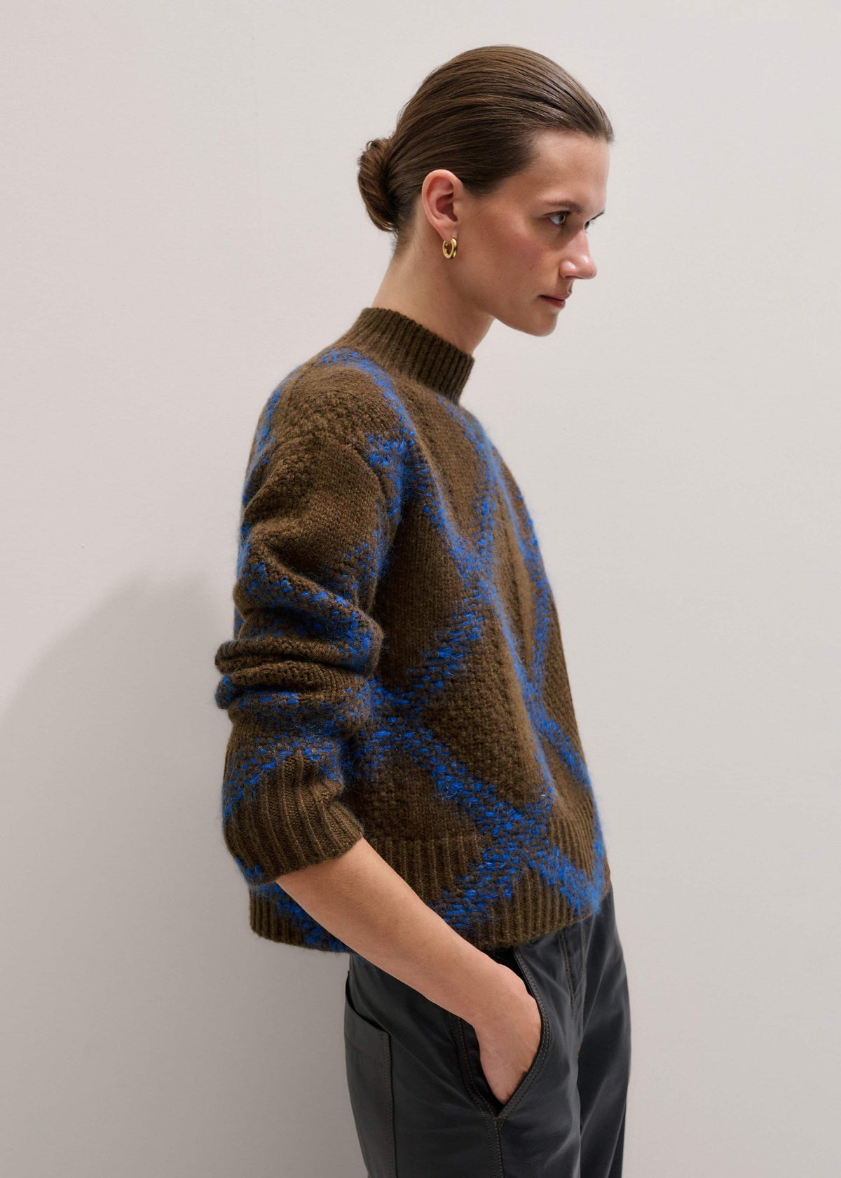 ME+EM Green Merino Statement Textured Argyle Sweater