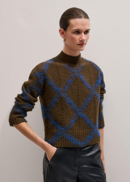 ME+EM Green Merino Statement Textured Argyle Sweater