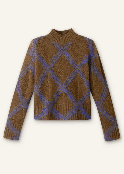 ME+EM Green Merino Statement Textured Argyle Sweater