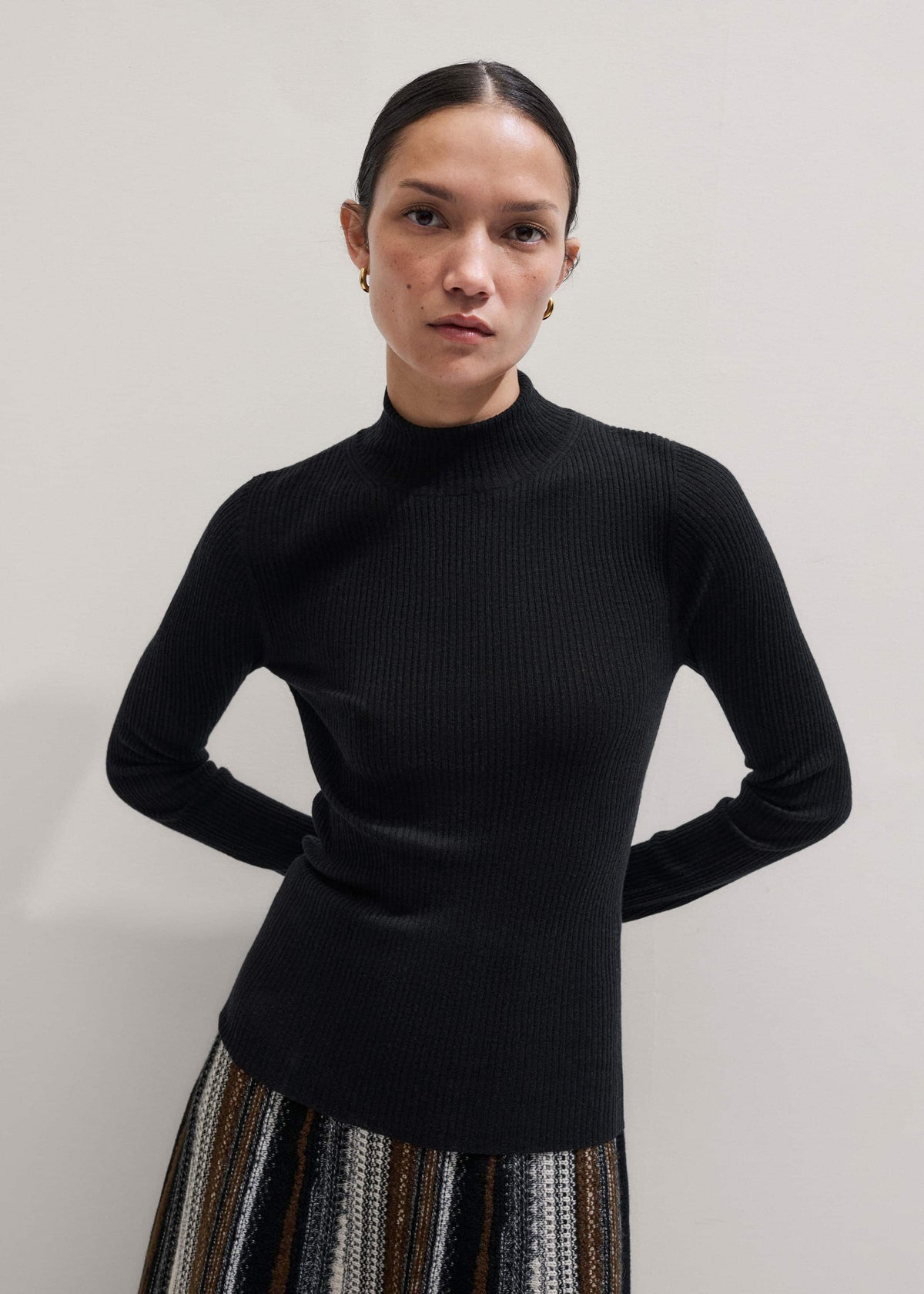 ME+EM Black Barely There Slim Rib Layering Sweater