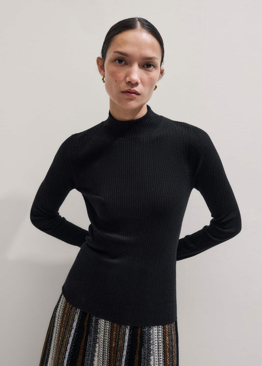 ME+EM Black Barely There Slim Rib Layering Sweater