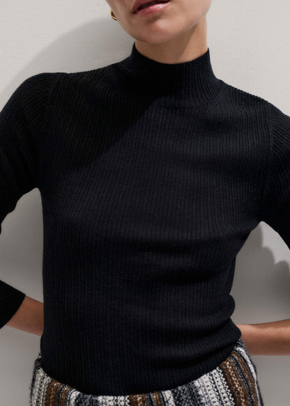 ME+EM Black Barely There Slim Rib Layering Sweater